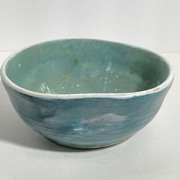 Dan Eash Pottery PA Handmade Decorative Abstract Green Glazed Stoneware Bowl 5in - Picture 7 of 13